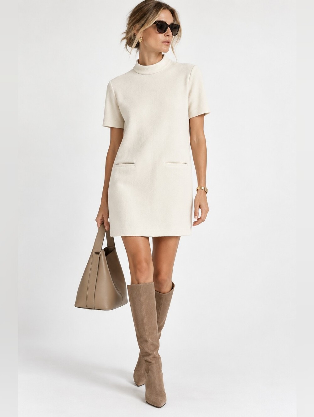 Zara Cream Soft Sheath Dress Minimalist style